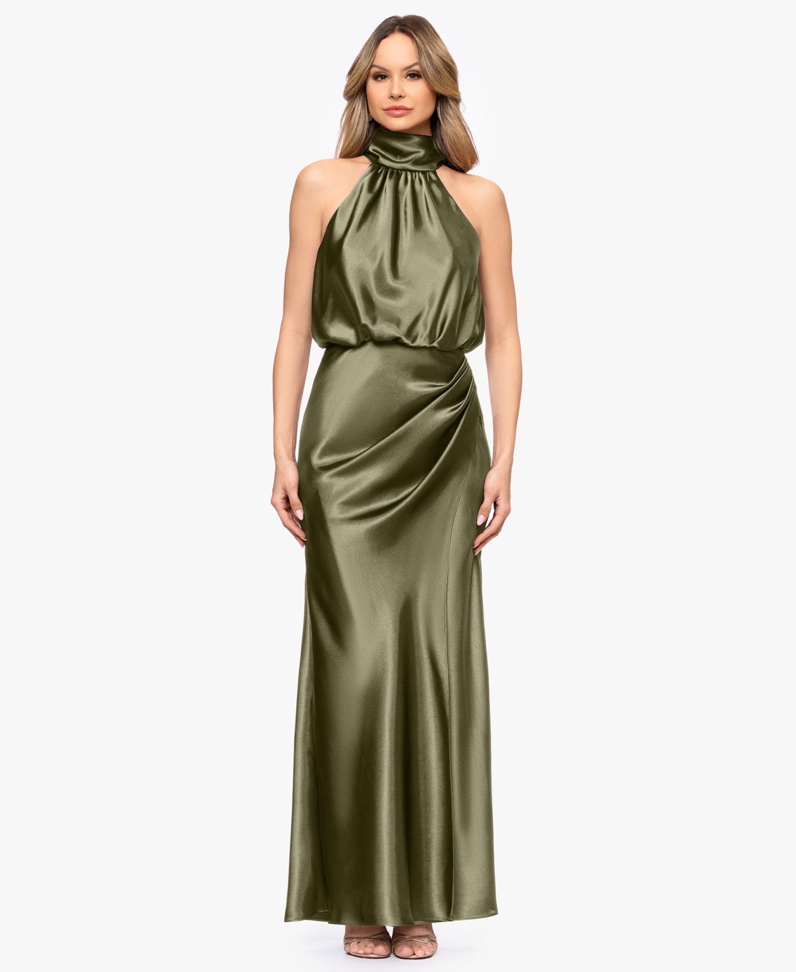 Betsy & Adam Women's Sleeveless Mock Neck Ball Gown
