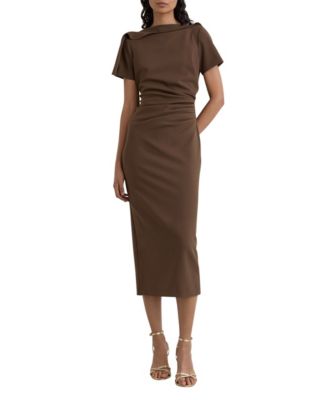 REISS Women's Hilary Short-Sleeve Boat-Neck Midi Dress