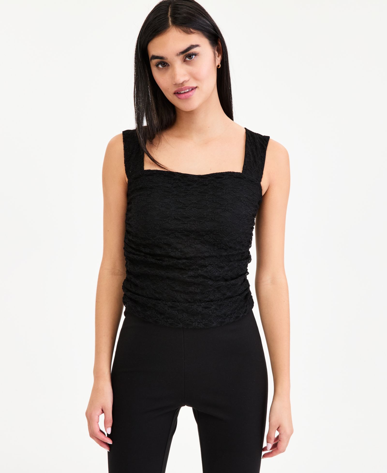 Bar III Women's Lace Ruched-Side Top, Macy's Exclusive