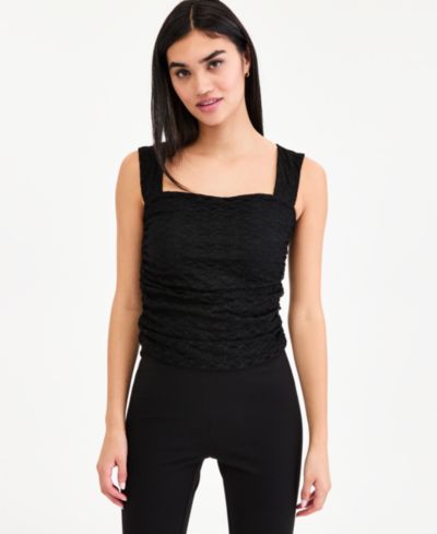 Bar III Women's Lace Ruched-Side Top, Macy's Exclusive