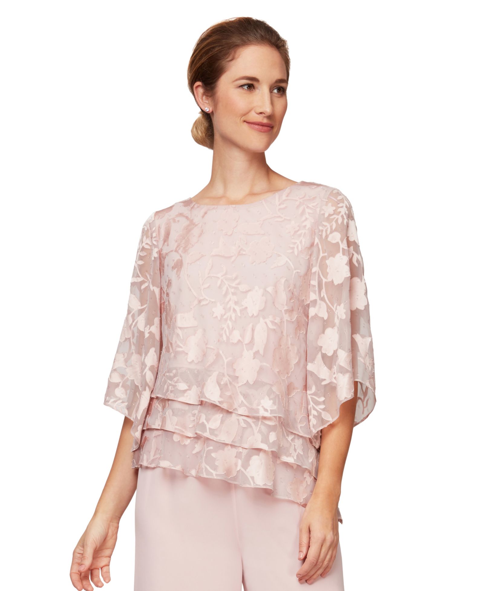 Женский топ Alex Evenings Burnout Asymmetrical Triple Tier Hem Boat Neck