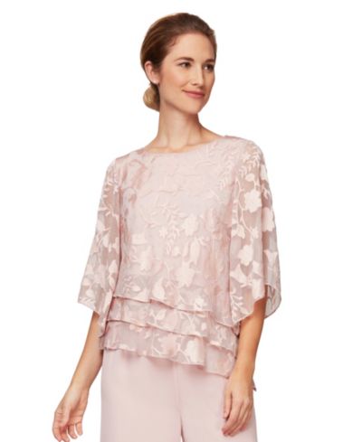 Женский топ Alex Evenings Burnout Asymmetrical Triple Tier Hem Boat Neck