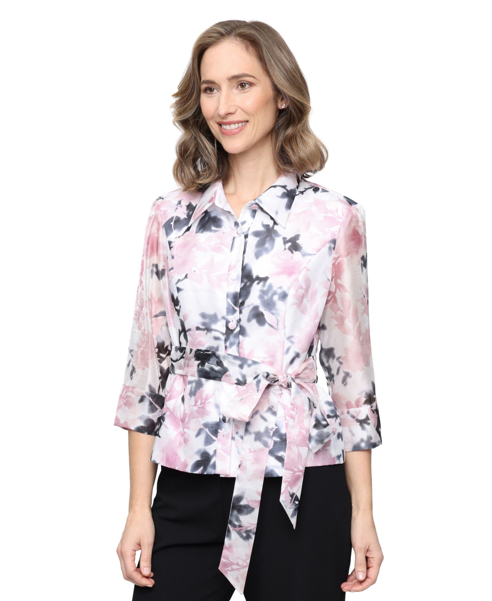 Alex Evenings Women's Printed Yoryu Collared Top