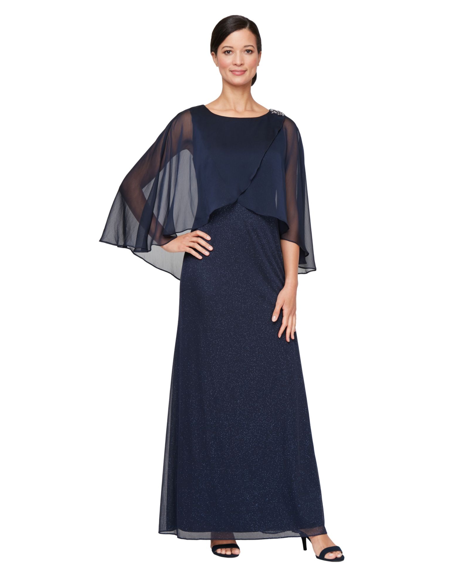 Длинное платье SL Fashions Women's Long Glitter Mesh