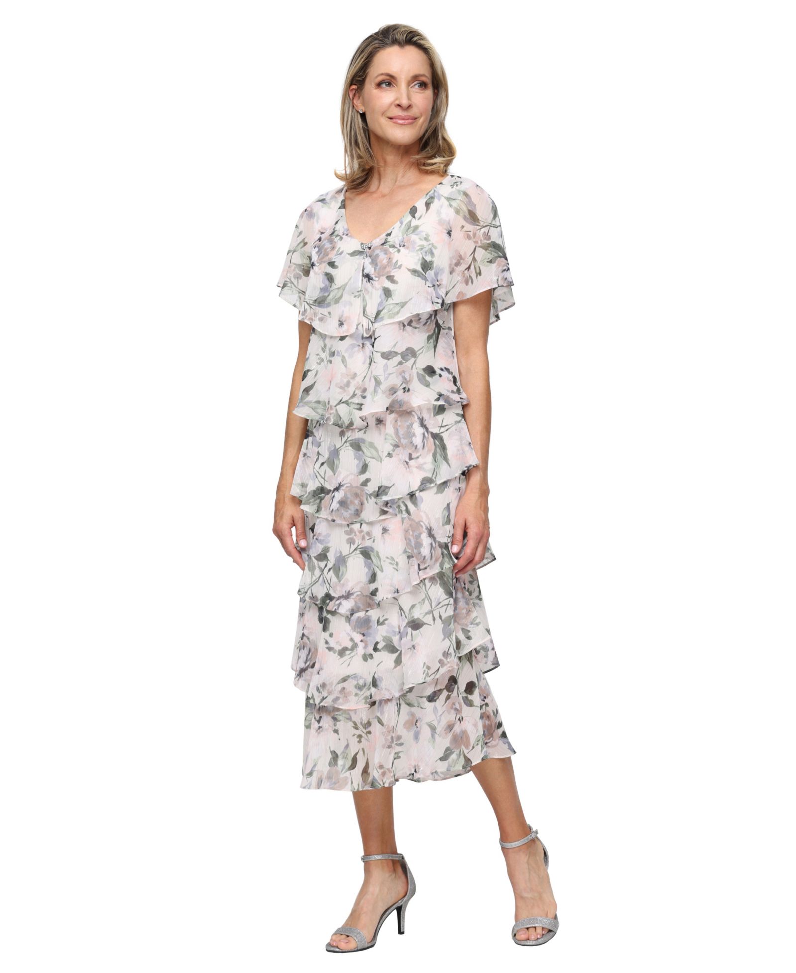 SL Fashions Women's Printed V-Neck Dress