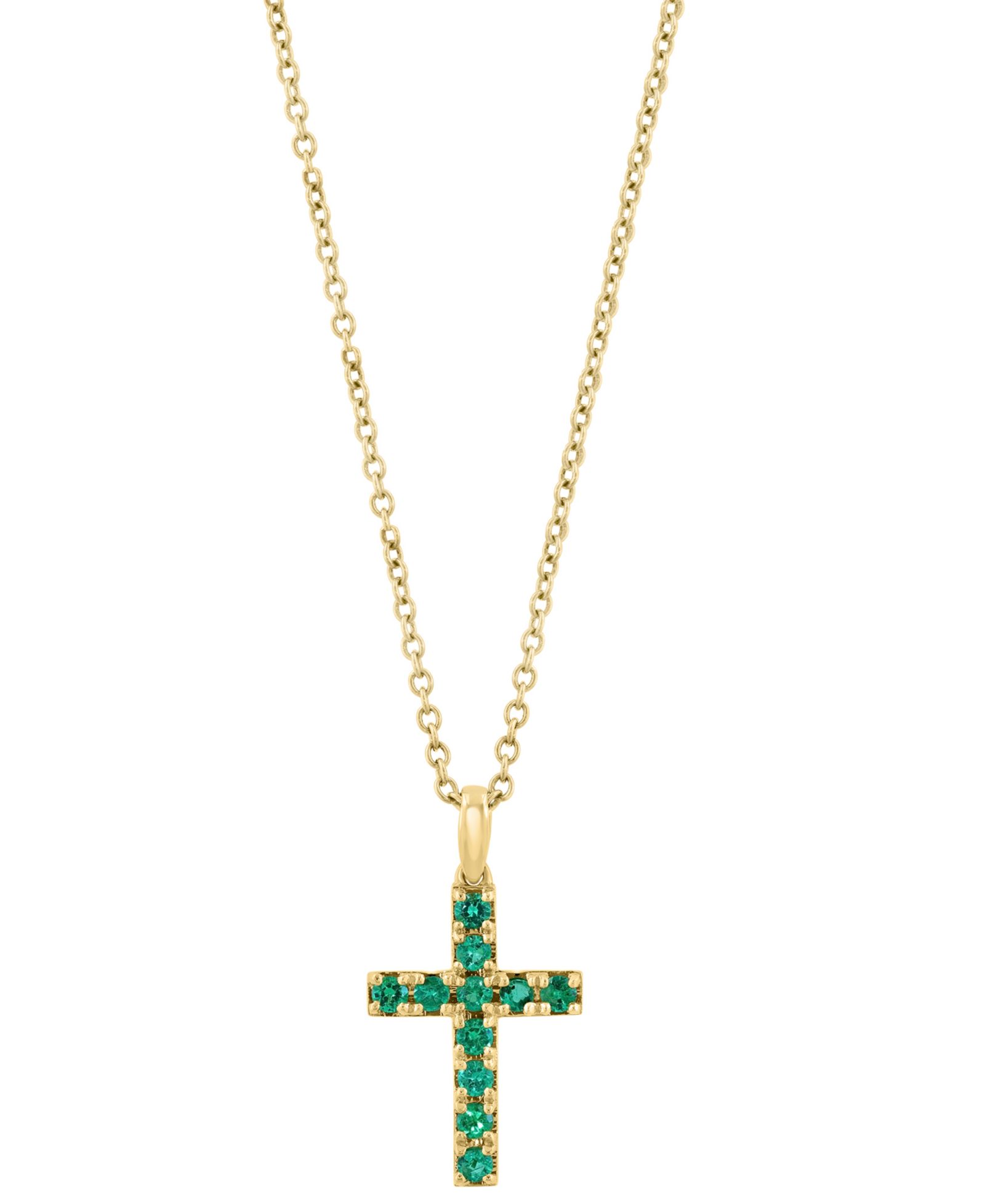 EFFY Collection Emerald (1 ct. t.w.) Cross Pendant Necklace in 14k Yellow Gold