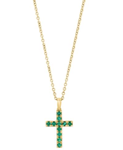 EFFY Collection Emerald (1 ct. t.w.) Cross Pendant Necklace in 14k Yellow Gold