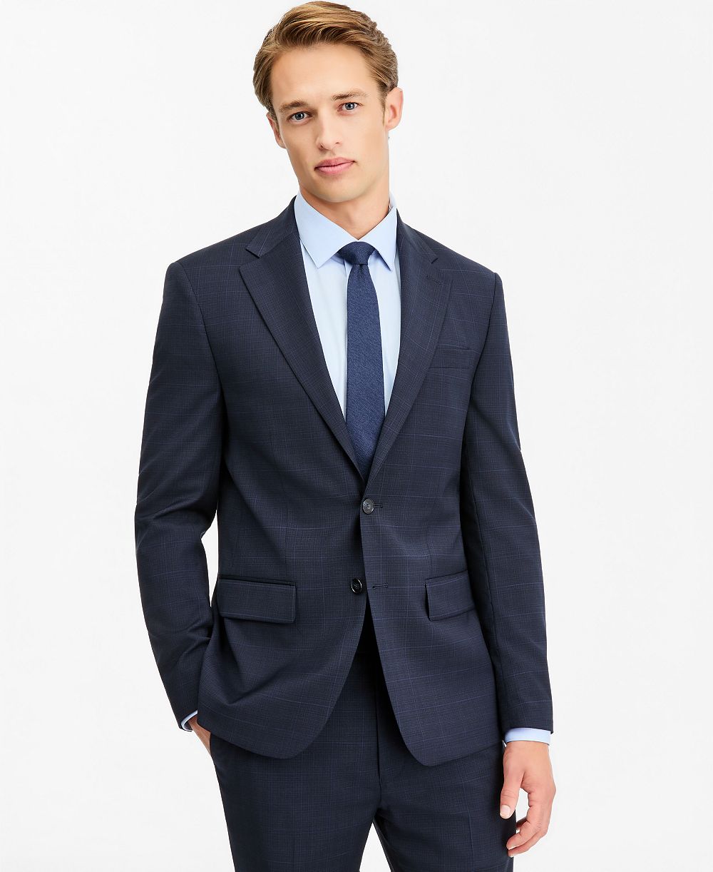 Calvin Klein Men's Slim-Fit Wool-Blend Plaid Suit Jacket