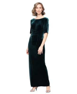 Alex Evenings Women's Velvet Ruched-Waist Boat-Neck Dress