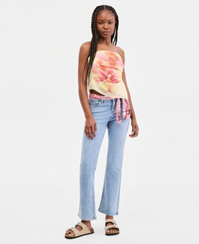 Женские джинсы Madden Girl Juniors' Mid-Rise Scarf-Belt Bootcut