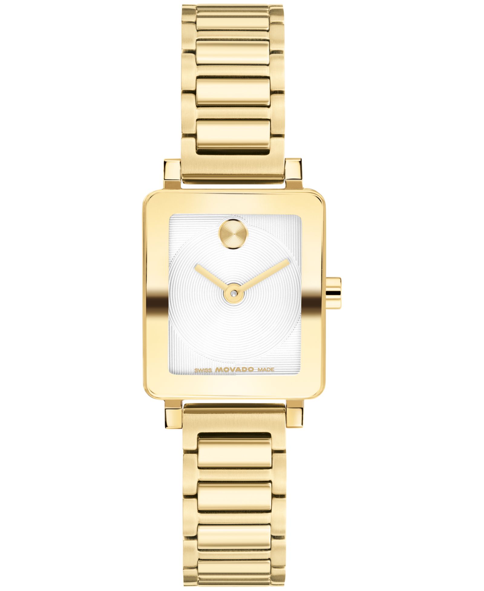 Женские часы Movado Bold Evolution 2.0 Mini Tank Swiss Quartz Ionic Plated Light Yellow Gold Steel, 20x23mm