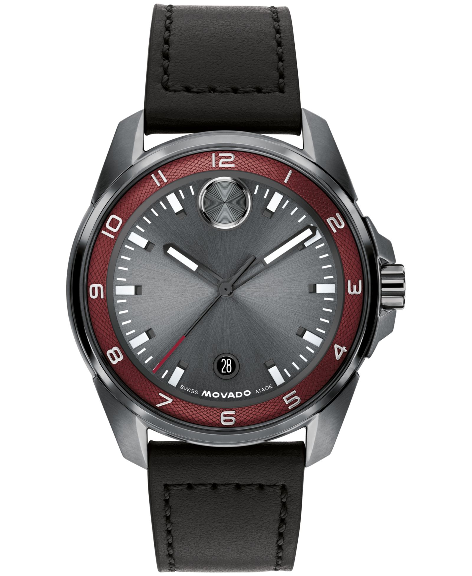 Movado Men's Bold Verso S Swiss Quartz Black Leather Watch, 42mm