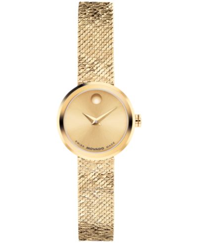 Женские часы Movado Women's Museum Velura Mini Swiss Quartz Light Yellow Pvd Steel, 21mm
