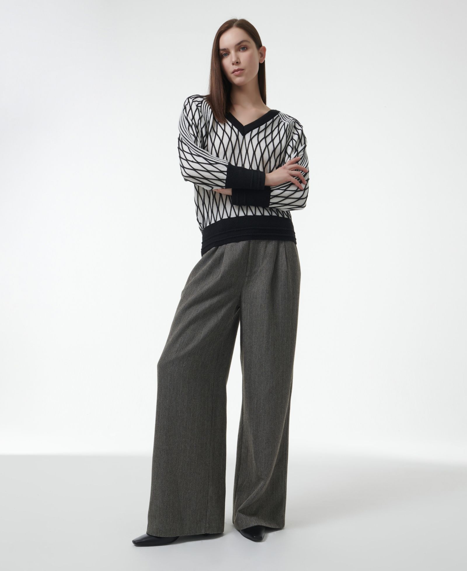 Leem Женский вязаный свитер Argyle Mesh Textured