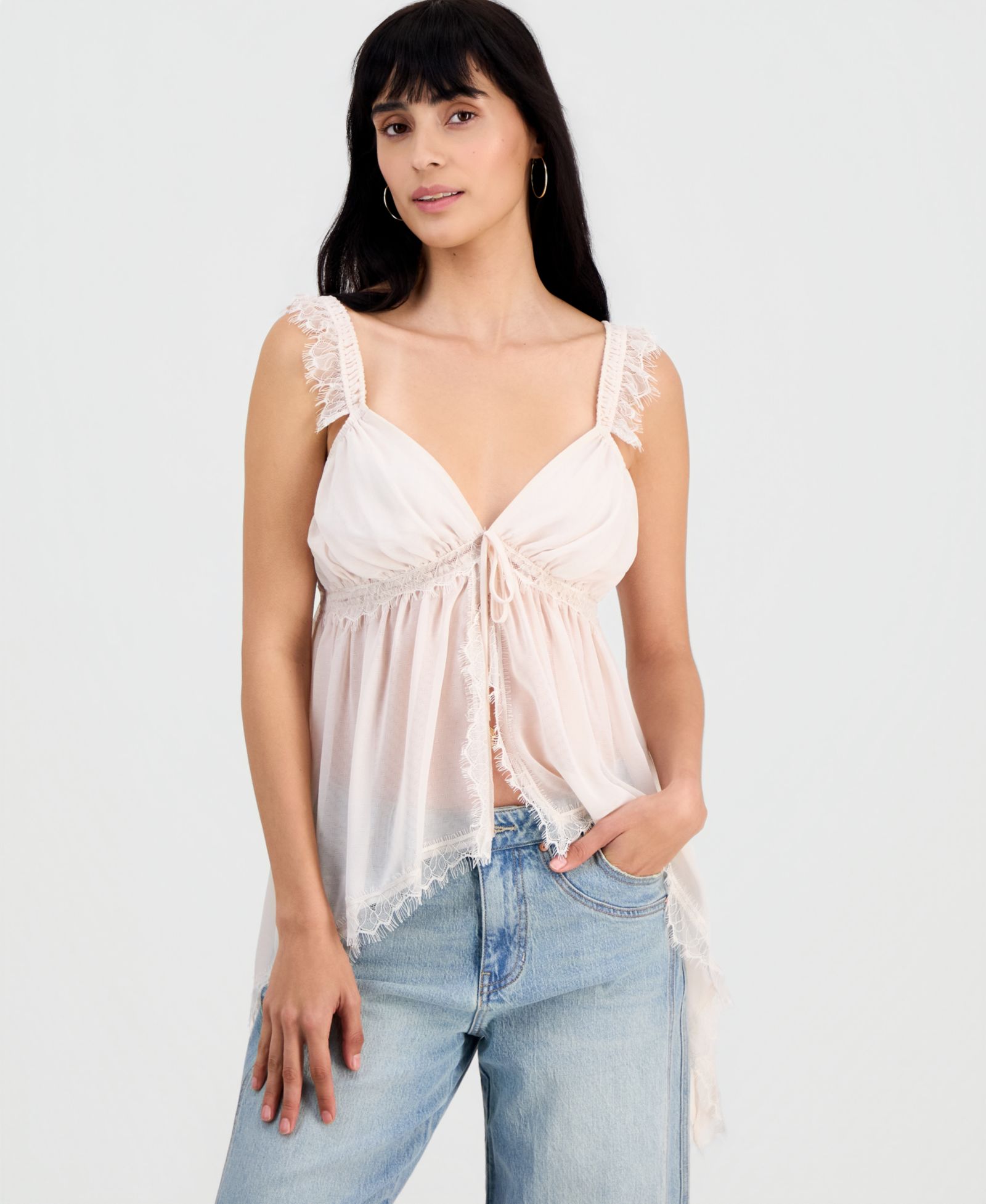 Women's Lace-Trim Handkerchief-Hem Tank Top, Macy's Exclusive