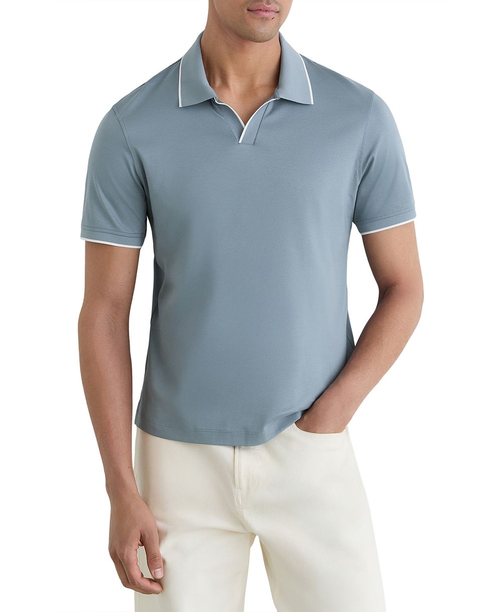 REISS Men's Nico Airwater Cotton Tipped Open Collar Polo Shirt