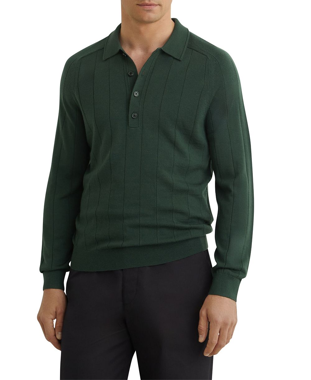 Мужской джемпер REISS Greyson Merino Wool Wide-Rib Polo