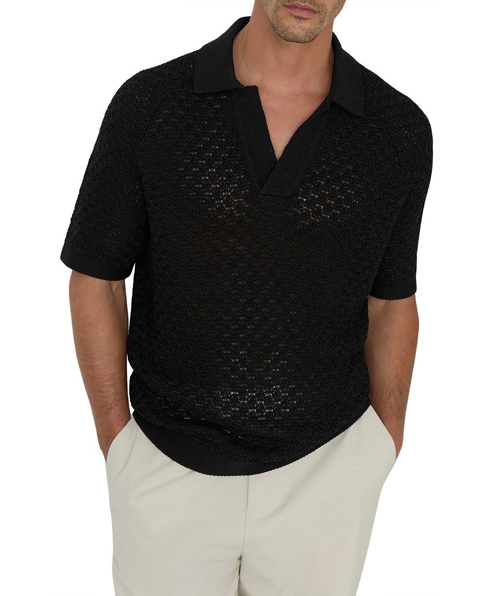 Мужская рубашка-поло REISS Raffarty Open Collar Stitch Detail