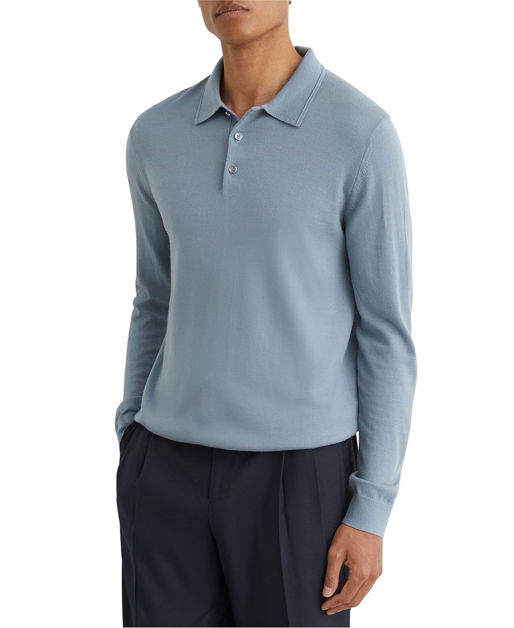 Мужское поло REISS Trafford Merino Wool Long-Sleeve