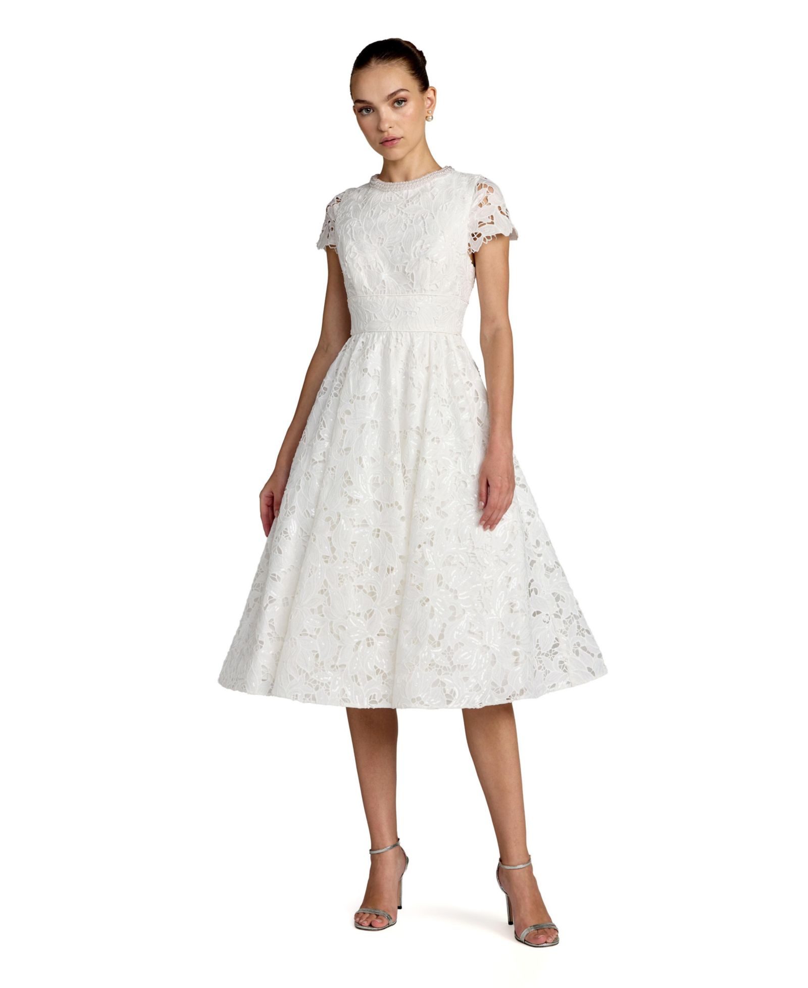 Женское миди-платье Mac Duggal Lace Embellished Cap Sleeves A Line