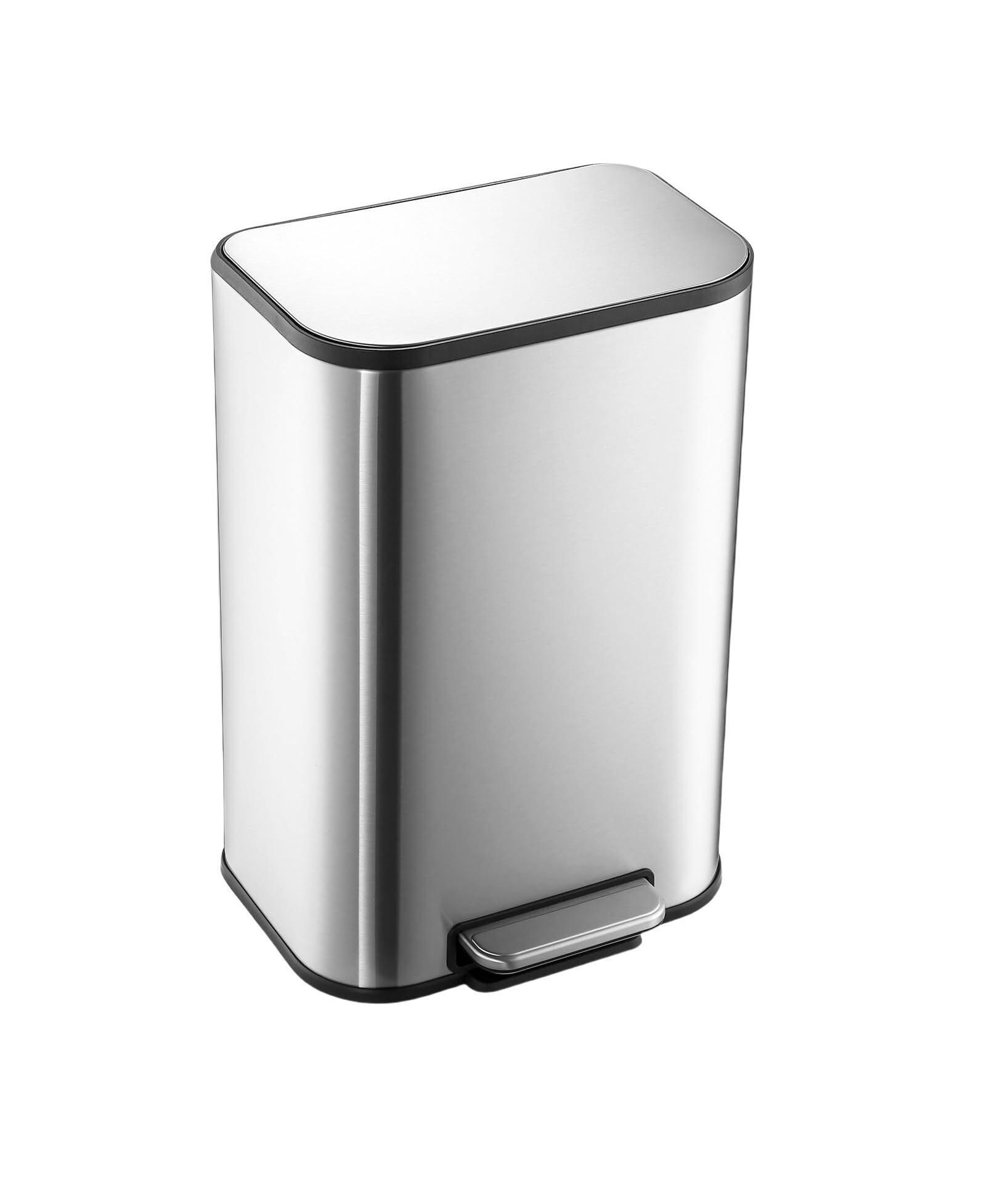 gaomon Bathroom Trash Can, 3.2 Gallon / 12 Liter Stainless Steel Garbage Can, Small Rectangular Trash Can with Soft Close Lid Foot Pedal