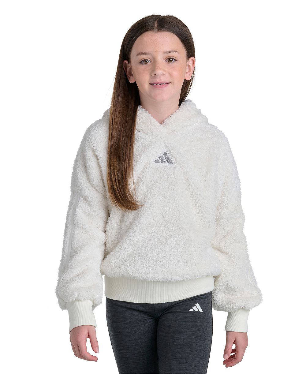 adidas Girls' 8-16 Sherpa Lurex Drop-Shoulder Pullover Hoodie