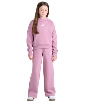 adidas Girls' 8-16 Hooded Fleece Pullover Hoodie and Wide-Leg Pants, 2-Piece Set