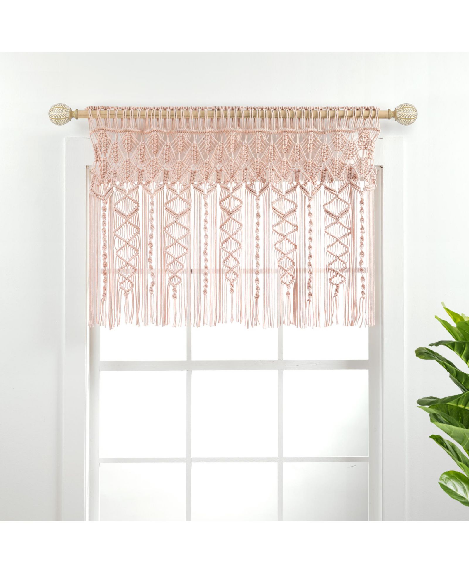 Lush Decor Boho Macrame хлопковая текстурированная занавеска-валанс, Blush, 40"W x 30"L