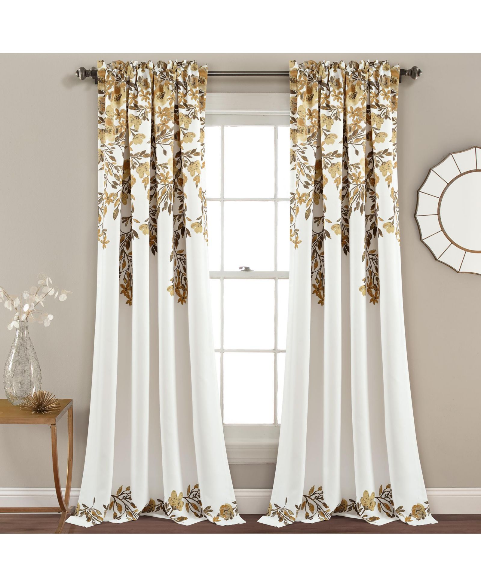 Lush Decor Tanisha Light Filtering Window Curtain Panels Pair 52"W x 84"L Neutral & Gray - Floral Curtains for Bedroom - Drapes - Living Room Curtains