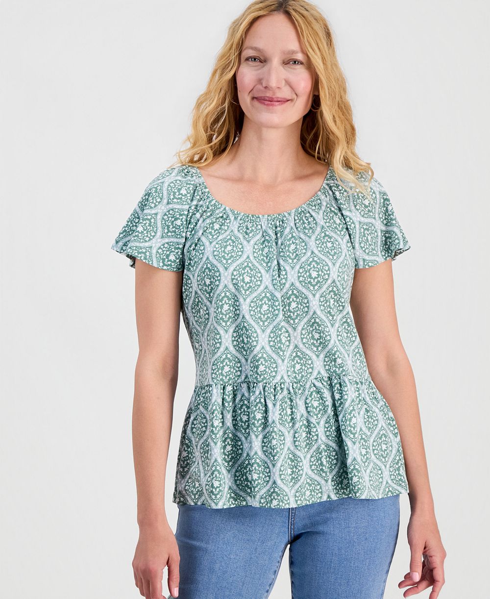 Style & Co Petite Ditsy Print Peplum Top, Macy's Exclusive