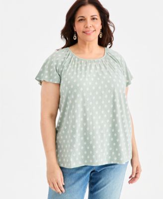 Женский топ Plus Size Style & Co с принтом, вырезом лодочкой и воланами на рукавах