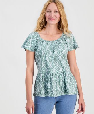 Женский топ Style & Co Printed Peplum Scoop-Neck