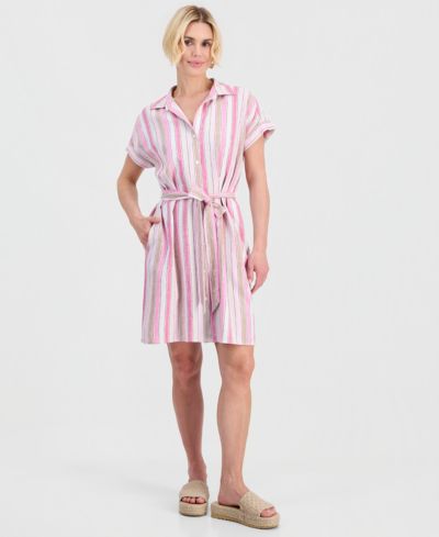 Style & Co Petite Striped Short-Sleeve Shirtdress, Macy's Exclusive