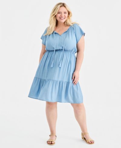Style & Co Plus Size миди-платье из шамбре с ярусной юбкой