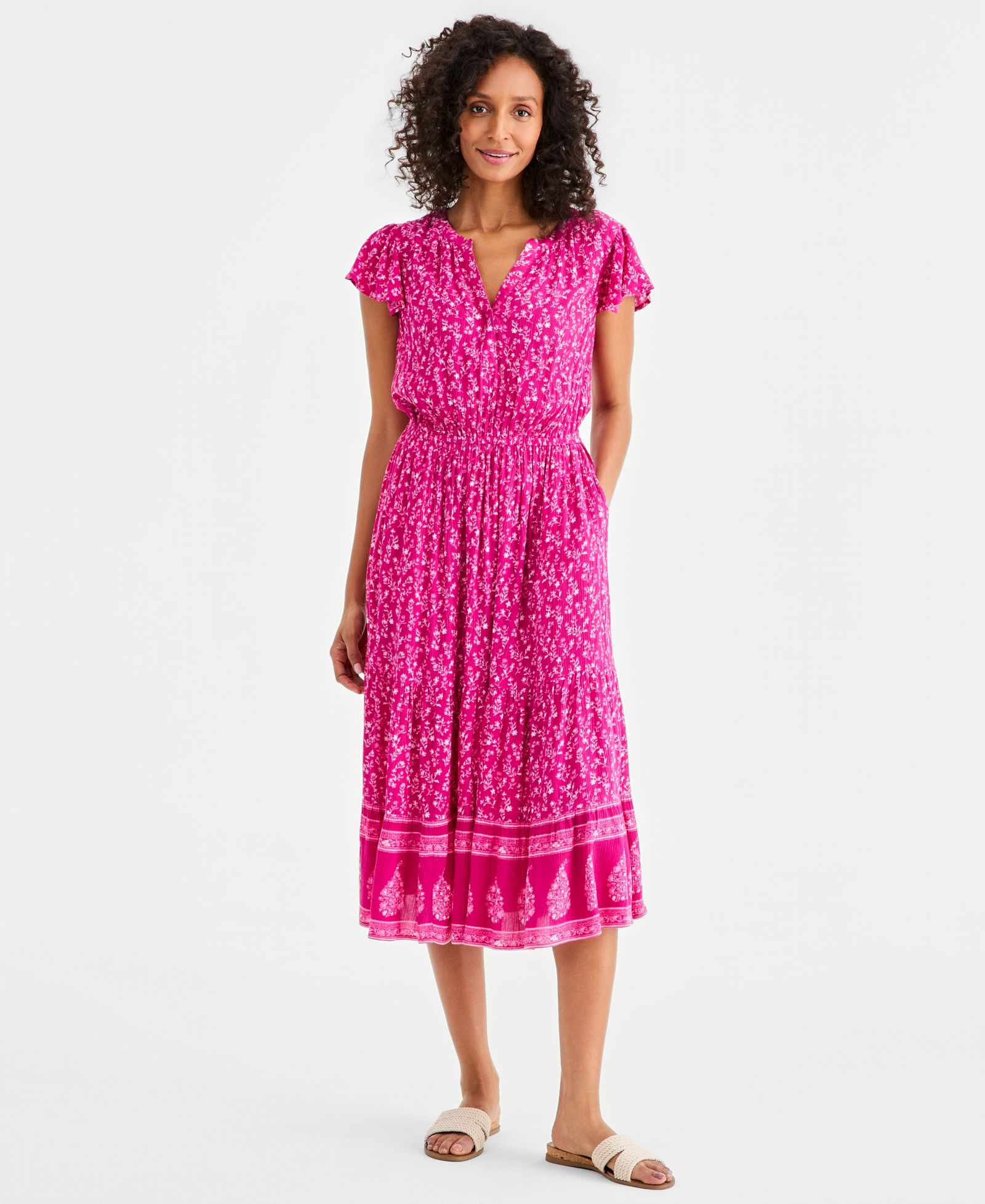 Платье миди Style & Co Plus Size Printed Split-Neck Tiered