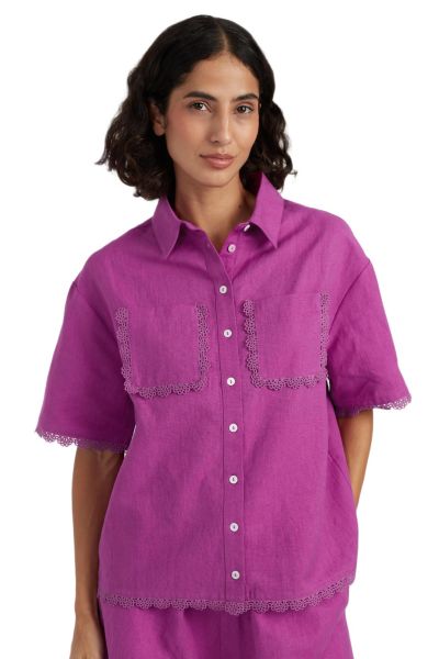 Chinti & Parker Women's Chinti and Parker Sienna Linen-Blend Scallop Edge Shirt