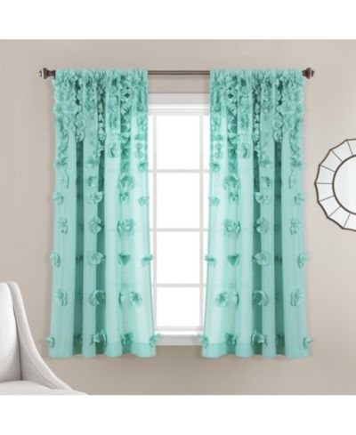 Lush Decor Riley Light Filtering Window Curtain Panel Cute Blue Curtains for Bedroom - Bow Decor - Coquette Curtains for Windows