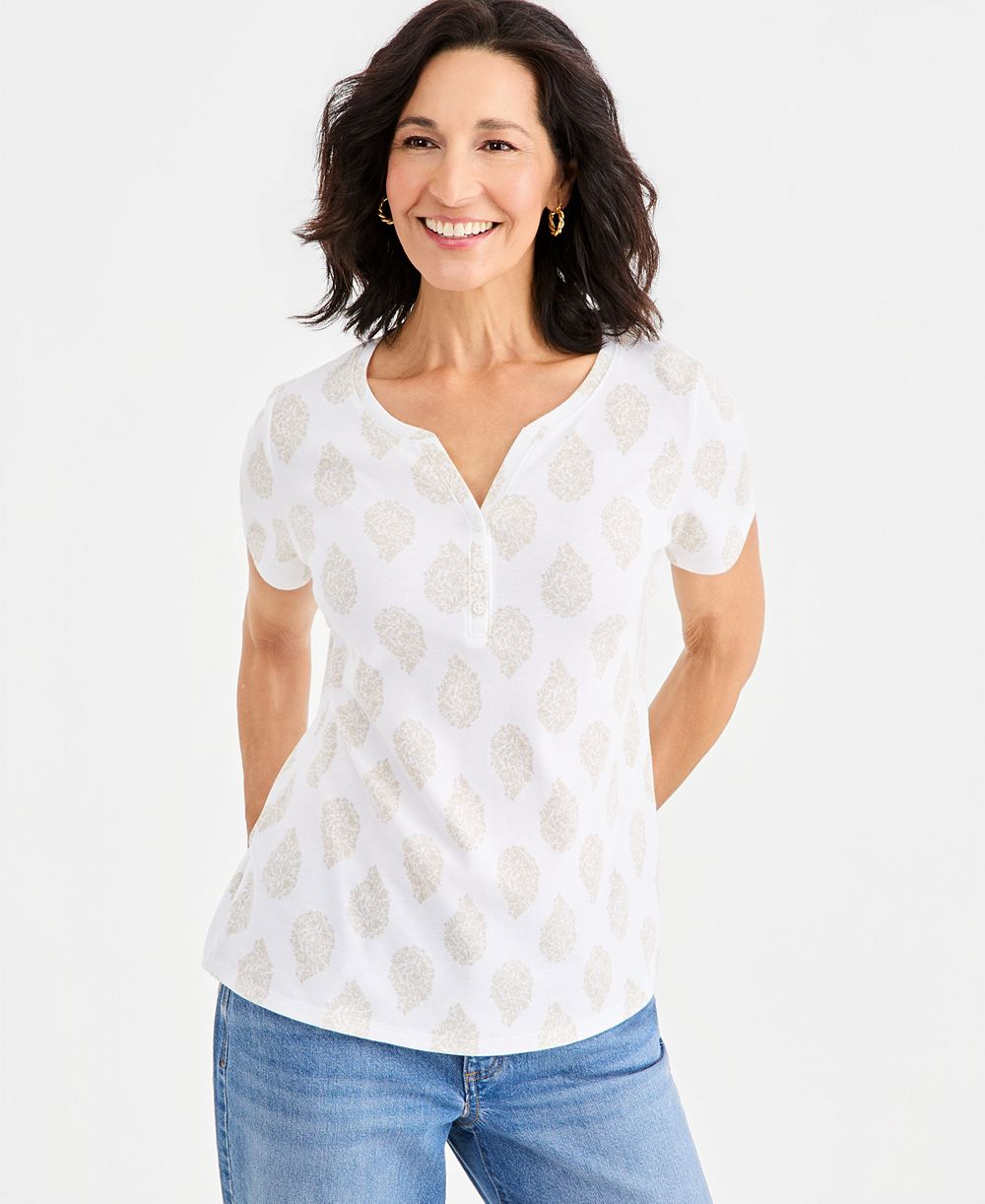 Топ Style & Co Petite Printed Short-Sleeve Henley