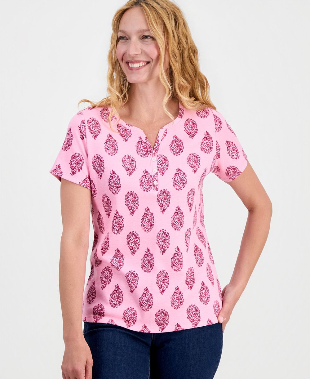 Женский топ Style & Co Printed Short-Sleeve Henley