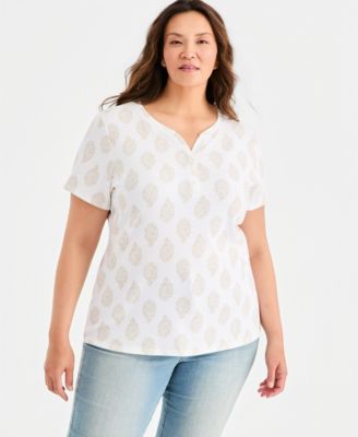 Style & Co Plus Size Printed Short-Sleeve Henley Top, Macy's Exclusive