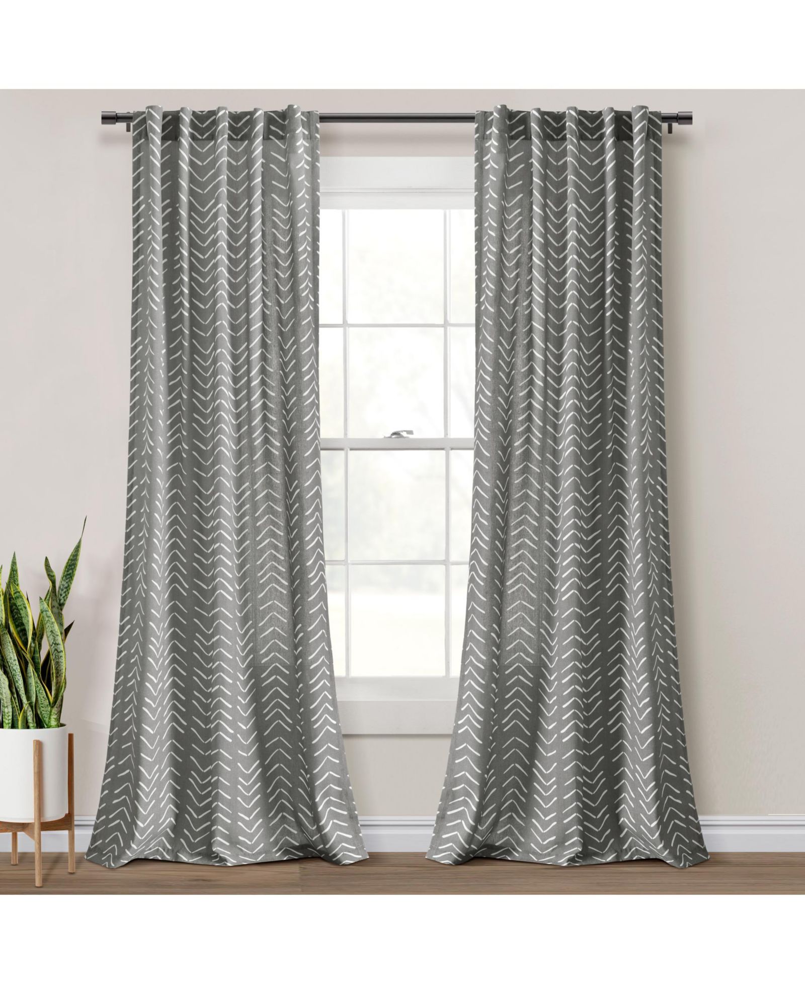 Lush Decor Hygge Modern Arrow Linen-Textured Window Curtain Panels Pair 40"W x 84"L