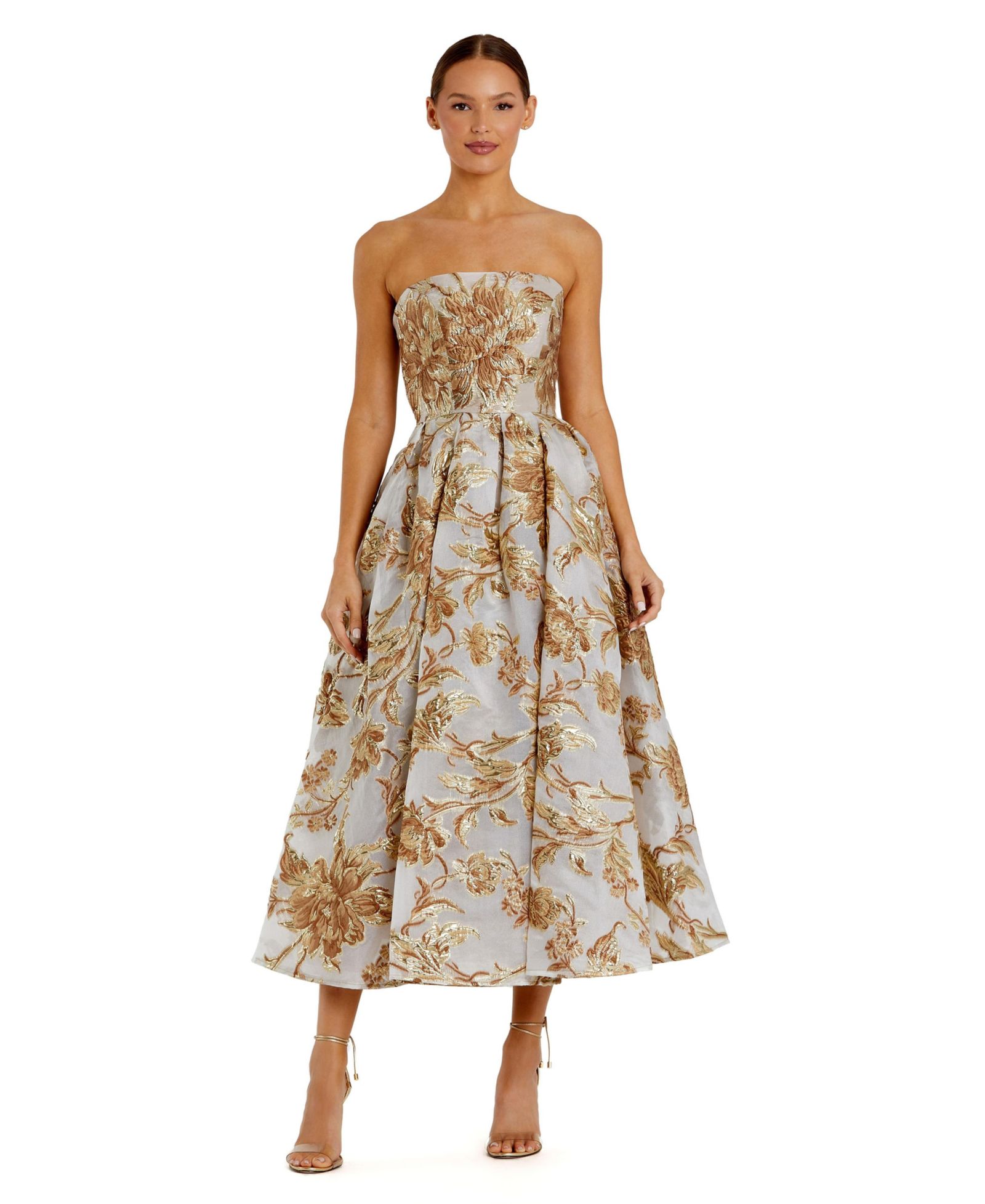Женское миди-платье Mac Duggal Petite Strapless Brocade с карманами