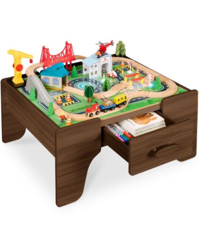 Best Choice Products деревянный игровой стол для поезда, 56pc Multi-Activity для детей с ящиком для игрушек и реверсивной панелью