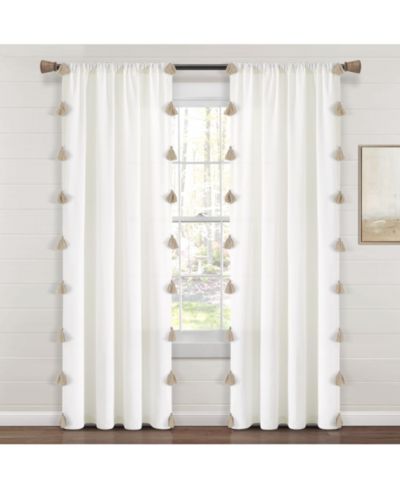 Lush Decor Boho Faux Linen Texture Tassel Window Curtain Panel Single 52"W x 84"L - Curtains For Bedroom - Living Room Curtains