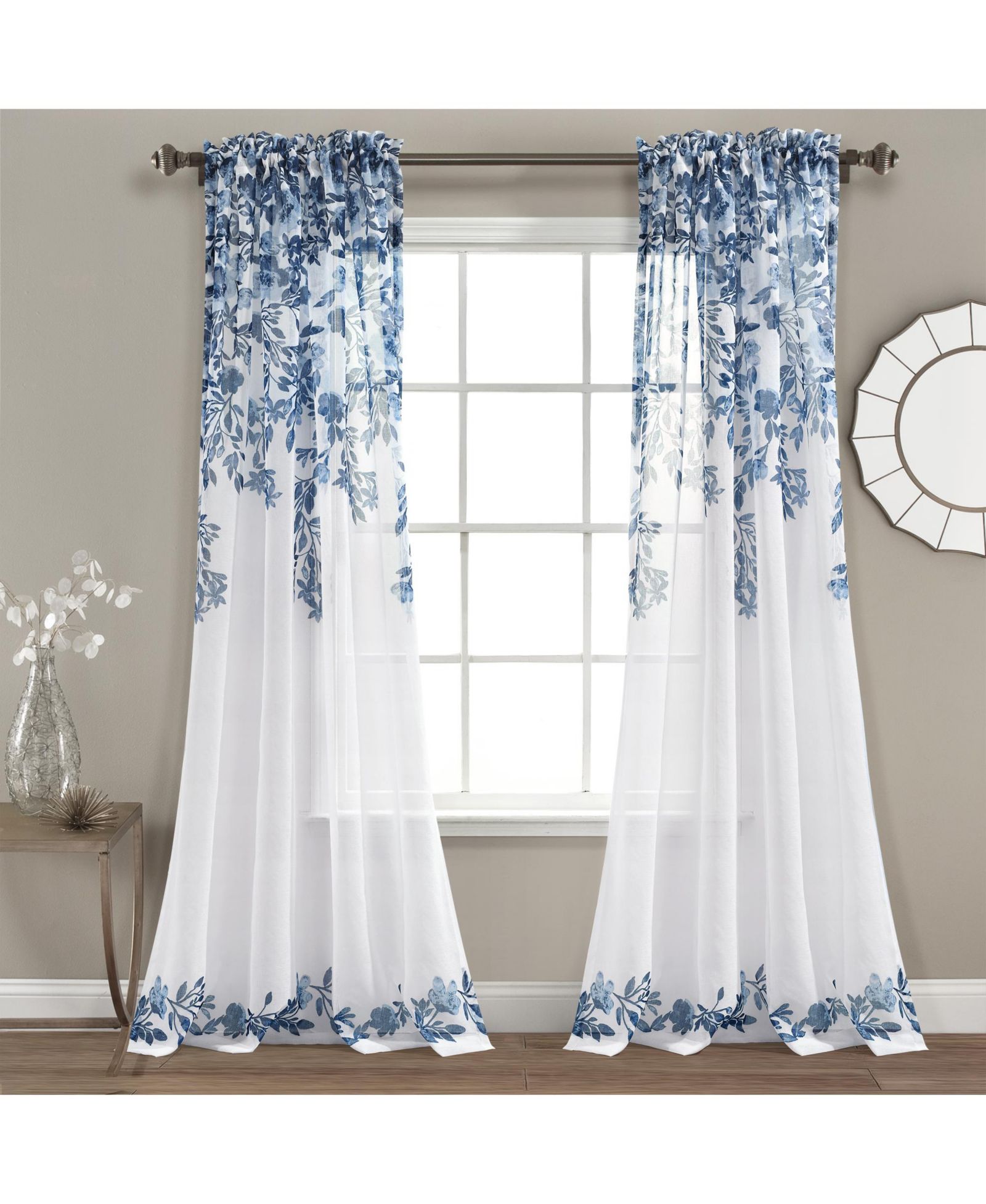 Lush Decor Tanisha Sheer Window Curtain Panels 38"W x 95"L  - Floral Curtains for Living Room - Sheer Curtains for Bedroom - Cottage Decor