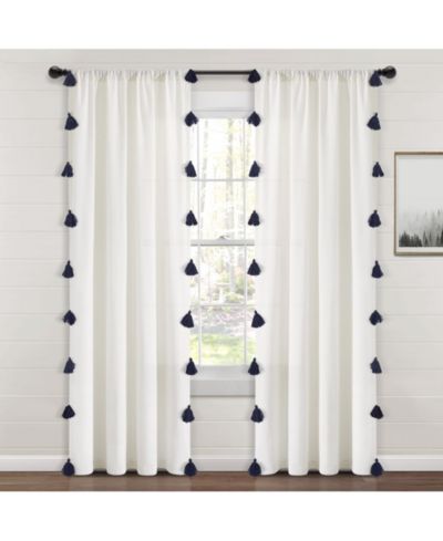 Lush Decor Boho Faux Linen Texture Tassel Window Curtain Panel Single 52"W x 84"L  Curtains For Bedroom - Living Room Curtains