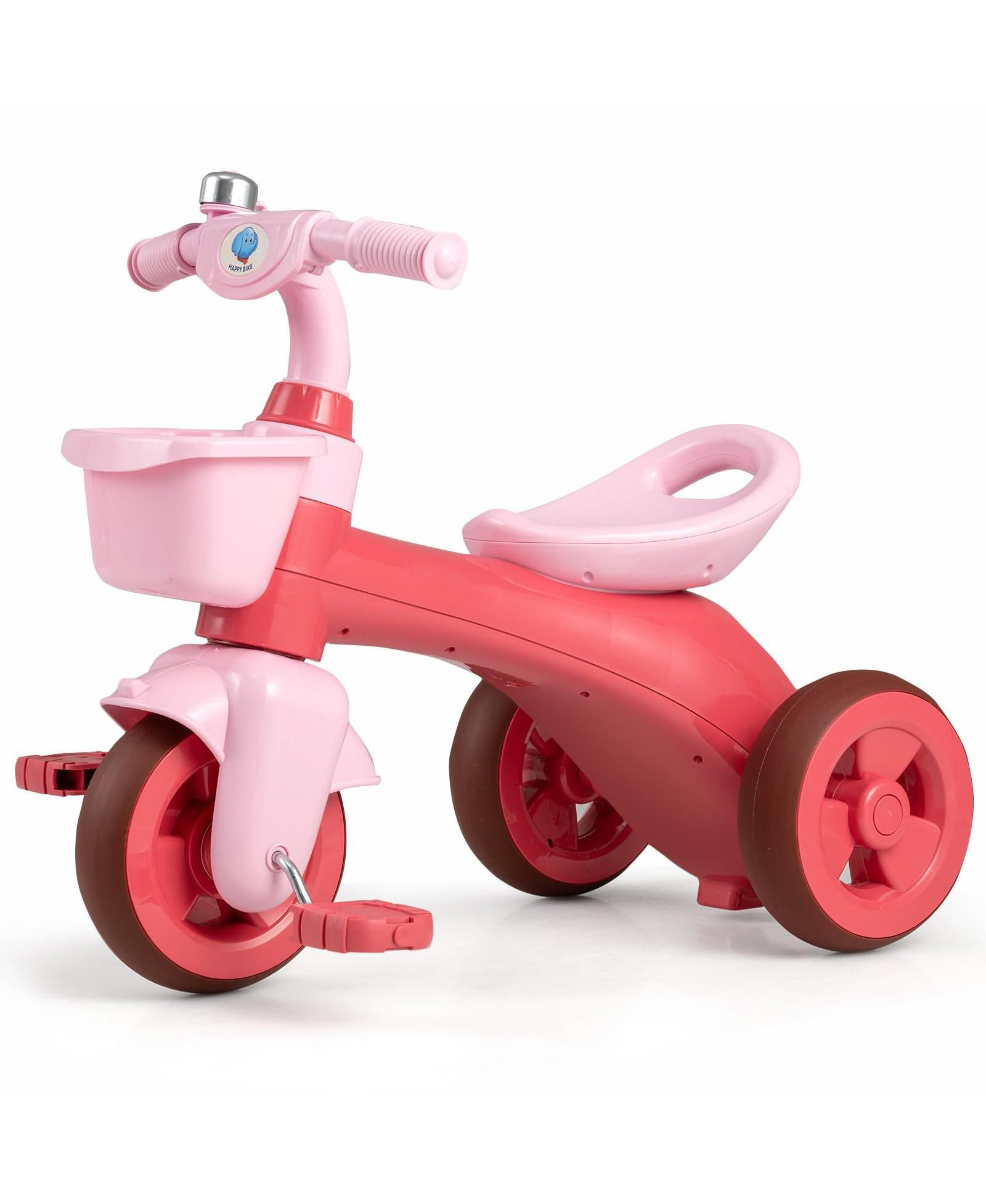 Mecale Toddler Tricycle with Limited Steering, Front Storage Baskets & Bell, Ages 3–5