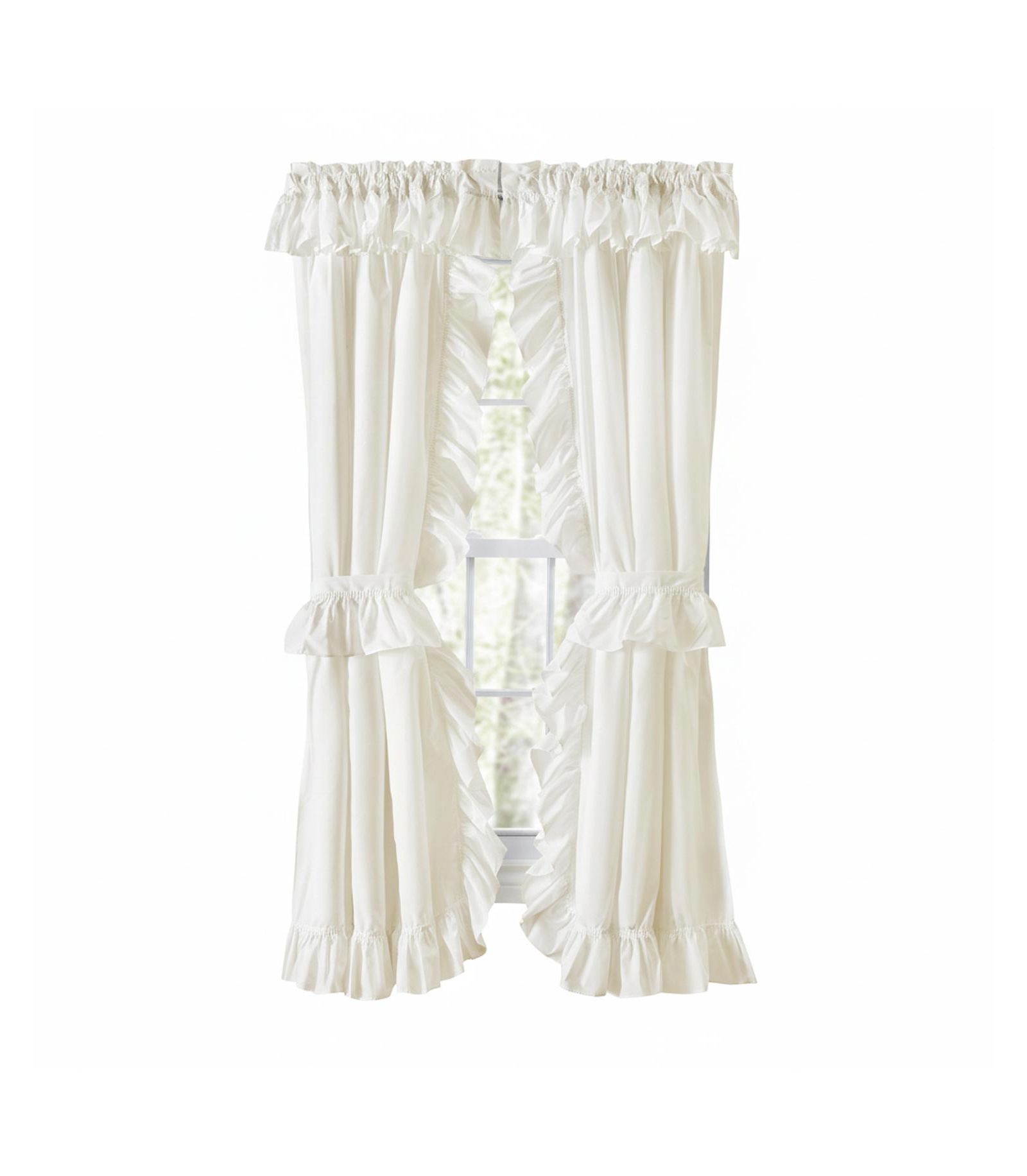 Ellis Curtain Classic Wide Solid Color Perma Press Ruffled Priscilla Curtain Panel With Ties Natural