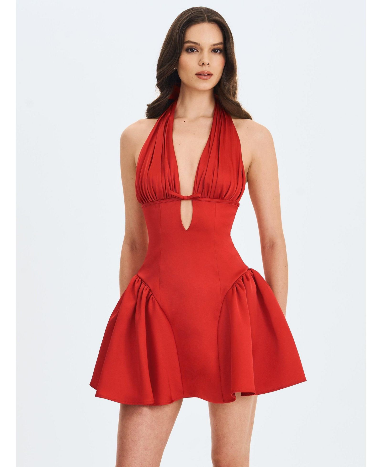 Miss Circle Women's Peyton Ruby Plunging Halter Keyhole Mini Dress