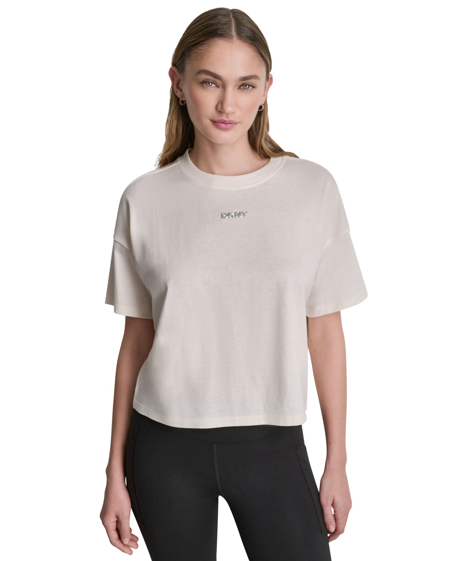 DKNY Sport Women's Metallic Bubble Logo Drop Shoulder Pull-On T-Shirt